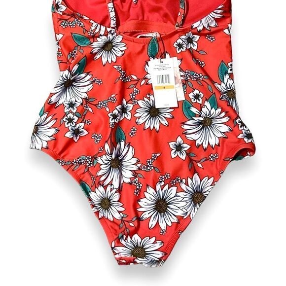 Jessica Simpson swimsuit one piece ruffle salsa red floral Small - Picture 8 of 11